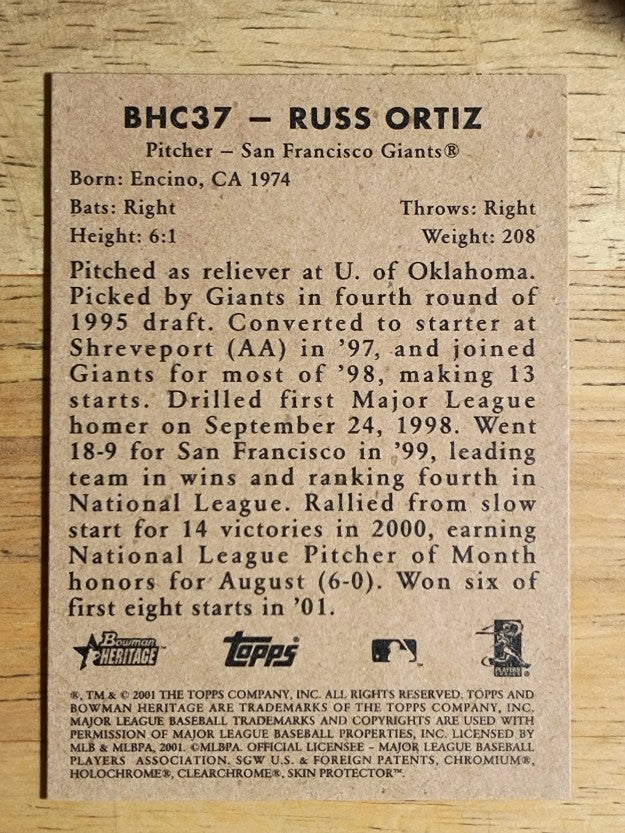2001 Bowman Heritage Chrome #37 Russ Ortiz