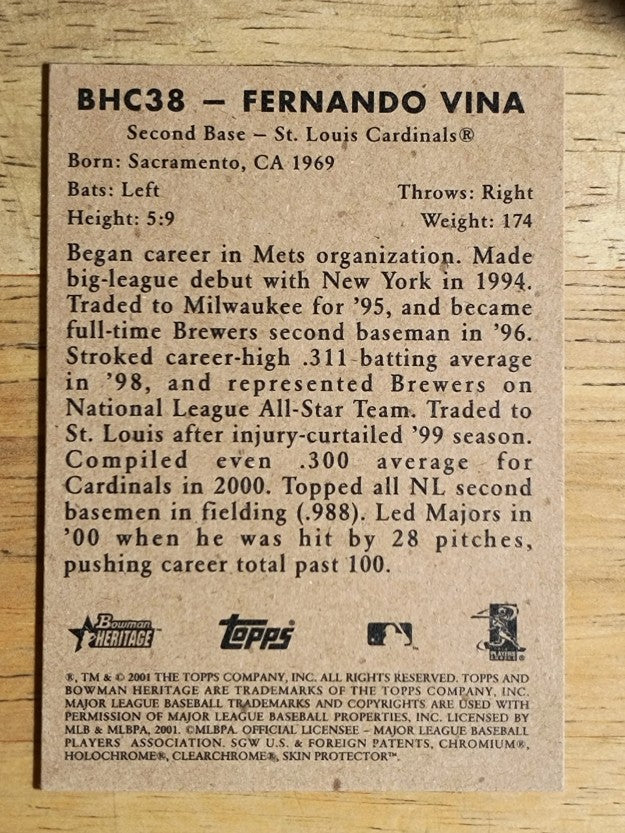 2001 Bowman Heritage Chrome #38 Fernando Vina