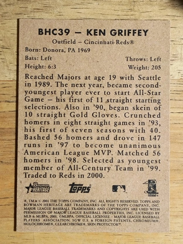 2001 Bowman Heritage Chrome #39 Ken Griffey