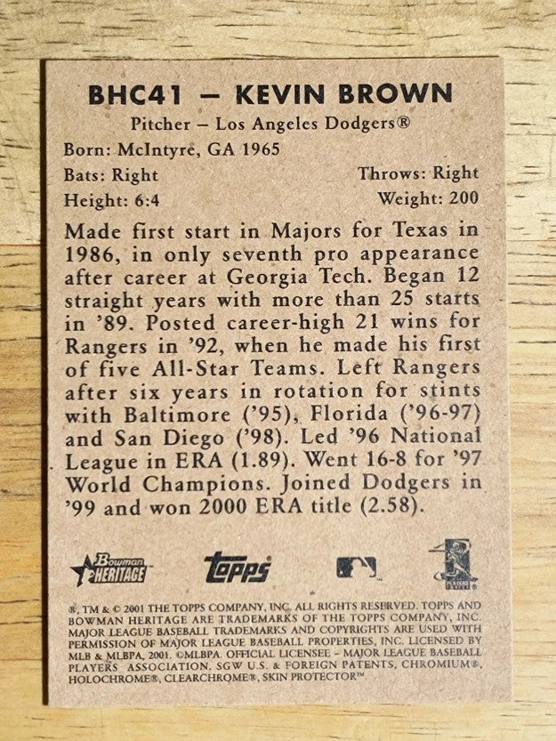 2001 Bowman Heritage Chrome #41 Kevin Brown