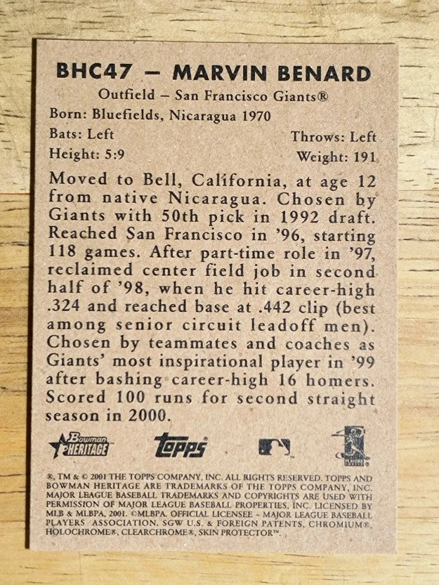 2001 Bowman Heritage Chrome #47 Marvin Benard
