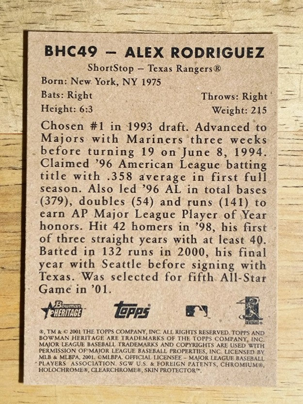 2001 Bowman Heritage Chrome #49 Alex Rodriguez