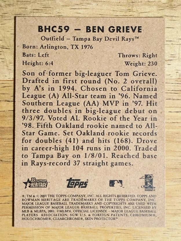 2001 Bowman Heritage Chrome #59 Ben Grieve