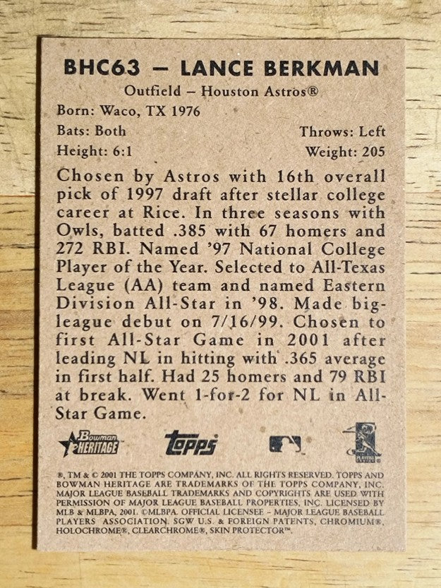 2001 Bowman Heritage Chrome #63 Lance Berkman