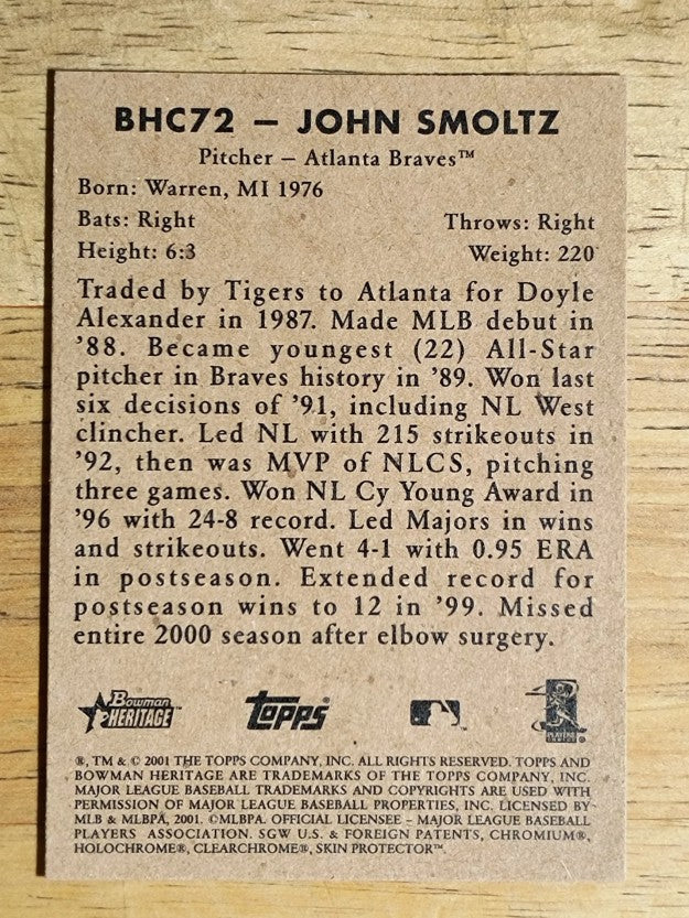 2001 Bowman Heritage Chrome #72 John Smoltz