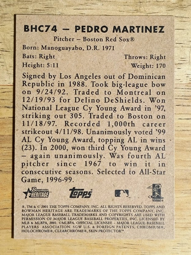 2001 Bowman Heritage Chrome #74 Pedro Martinez