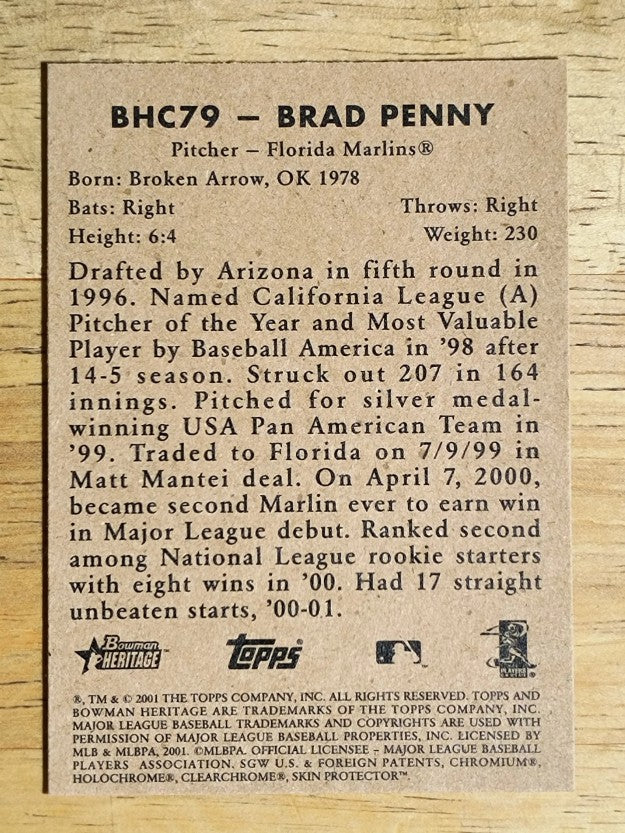 2001 Bowman Heritage Chrome #79 Brad Penny