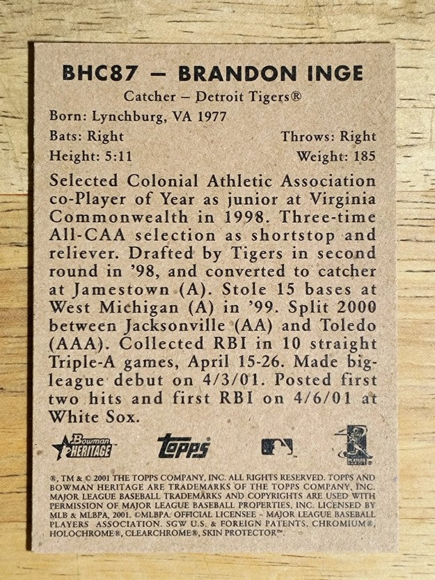 2001 Bowman Heritage Chrome #87 Brandon Inge