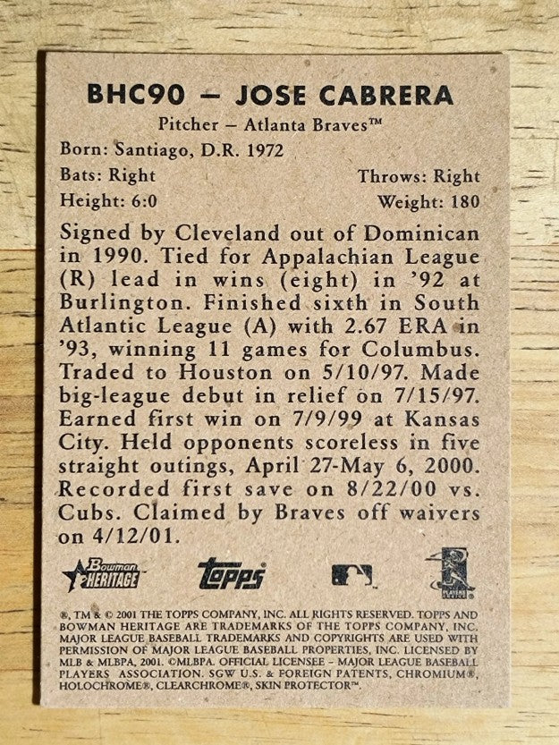 2001 Bowman Heritage Chrome #90 Jose Cabrera
