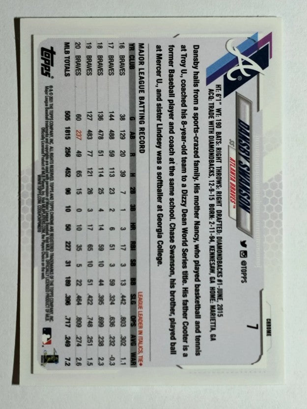 2021 Topps Chrome #7 Dansby Swanson