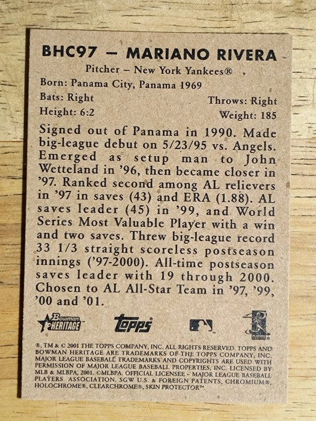2001 Bowman Heritage Chrome #97 Mariano Rivera