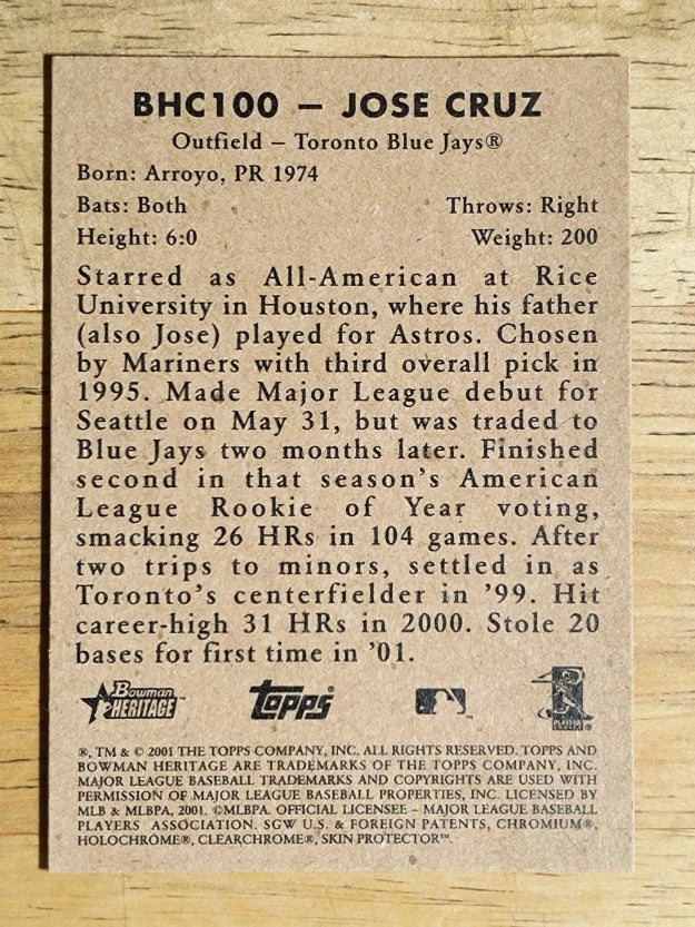 2001 Bowman Heritage Chrome #100 Jose Cruz