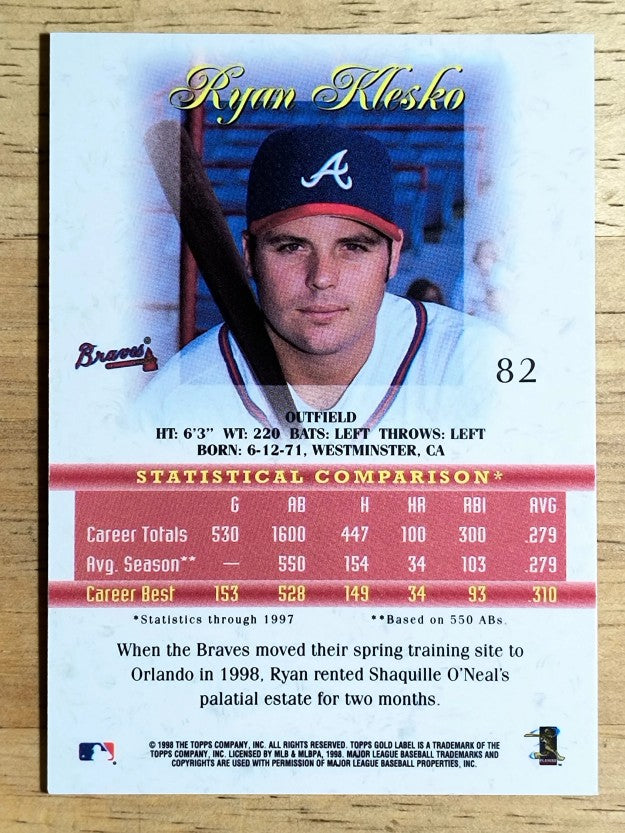 1998 Topps Gold Label Class 1 #82 Ryan Klesko