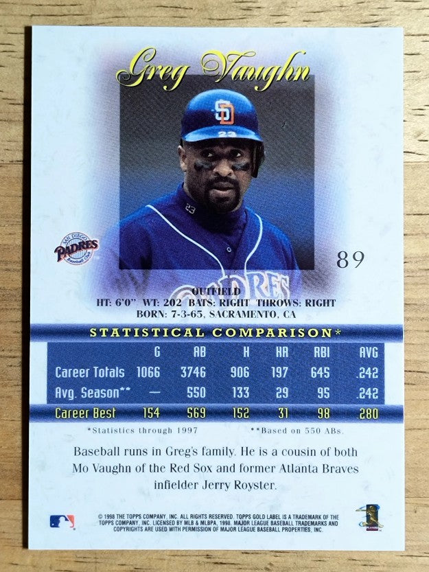 1998 Topps Gold Label Class 1 #89 Greg Vaughn