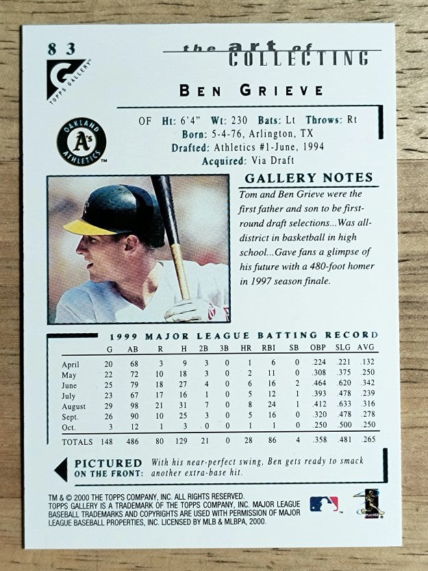 2000 Topps Gallery #83 Ben Grieve