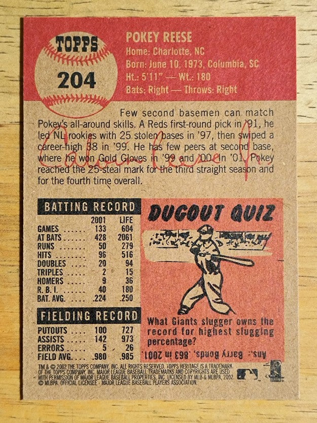 2002 Topps Heritage #204 Pokey Reese