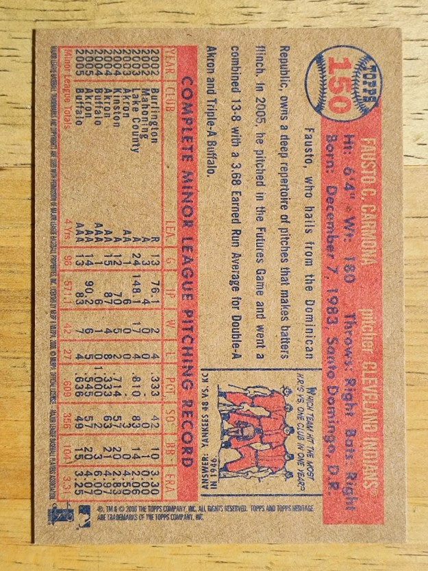2006 Topps Heritage #150 Fausto Carmona