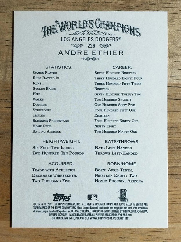 2011 Topps Allen and Ginter #226 Andre Ethier