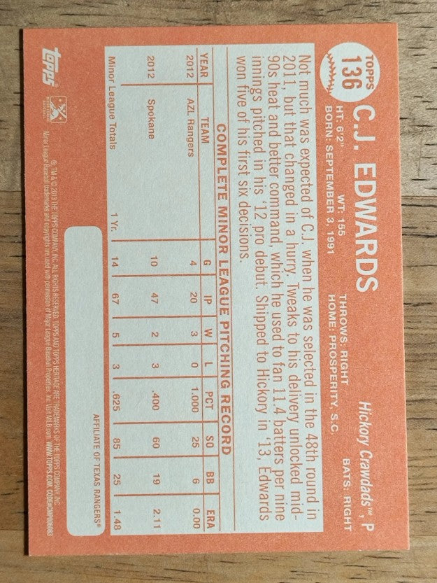 2013 Topps Heritage Minors #136 C.J. Edwards