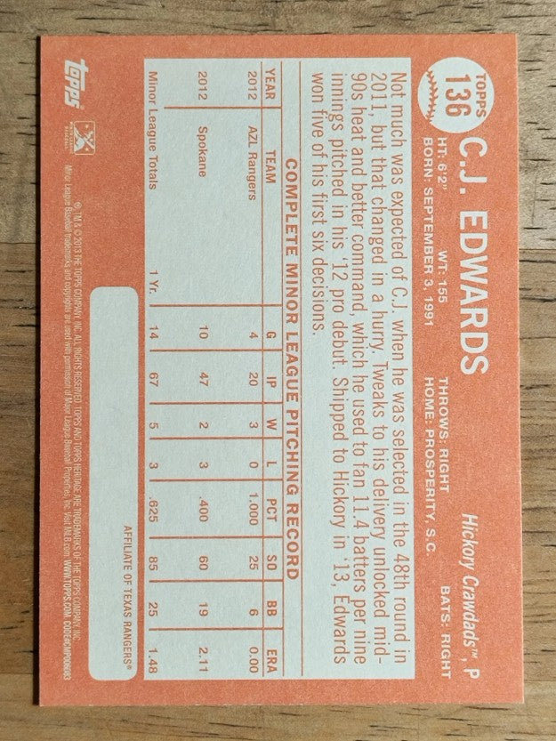 2013 Topps Heritage Minors #136 C.J. Edwards