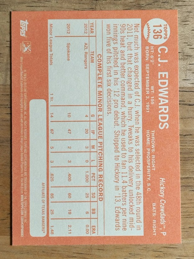 2013 Topps Heritage Minors #136 C.J. Edwards