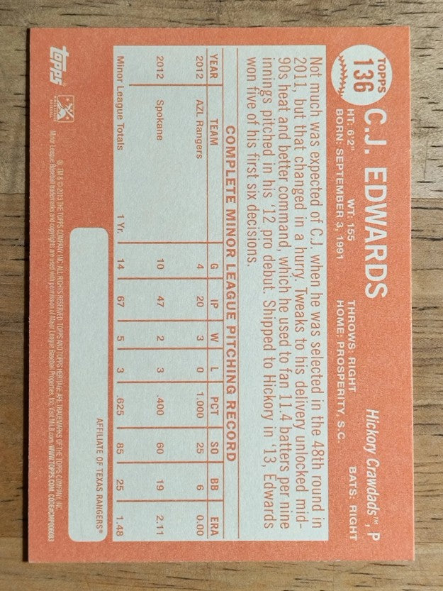 2013 Topps Heritage Minors #136 C.J. Edwards