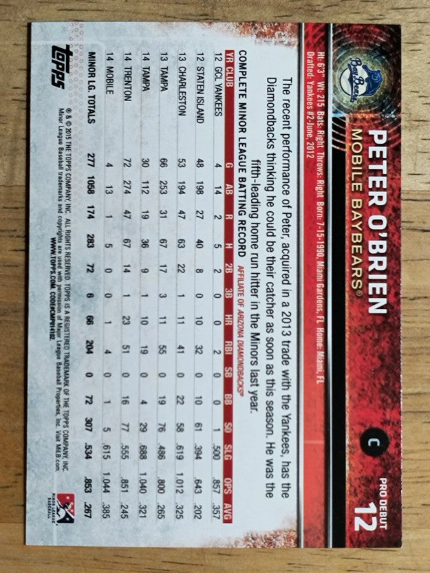 2015 Topps Pro Debut #12 Peter O'Brien