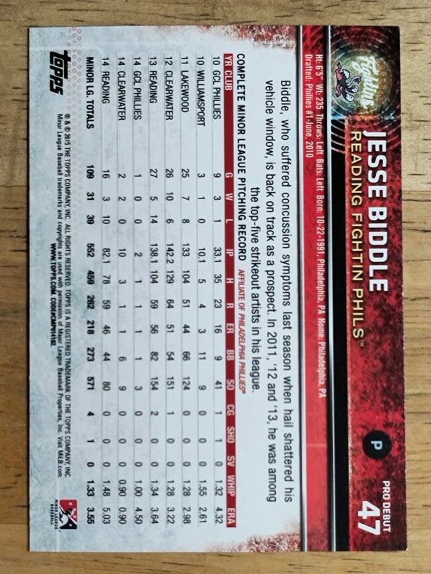 2015 Topps Pro Debut #47 Jesse Biddle