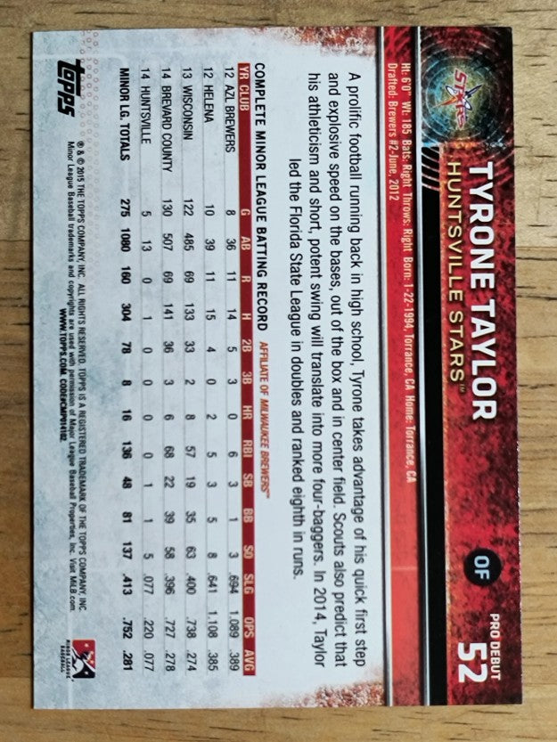 2015 Topps Pro Debut #52 Tyrone Taylor