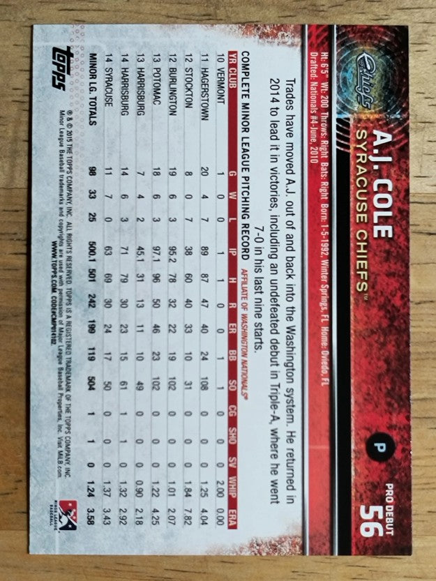 2015 Topps Pro Debut #56 A.J. Cole