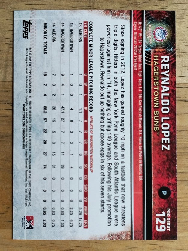 2015 Topps Pro Debut #129 Reynaldo Lopez