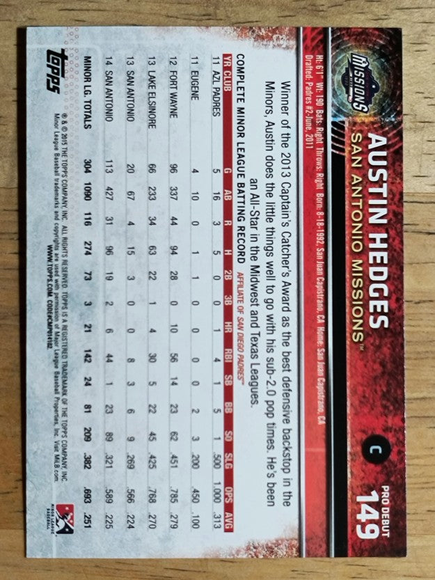 2015 Topps Pro Debut #149 Austin Hedges