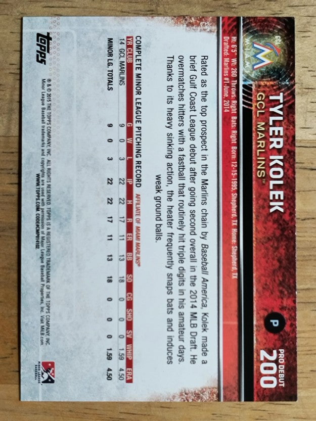 2015 Topps Pro Debut #200A Tyler Kolek
