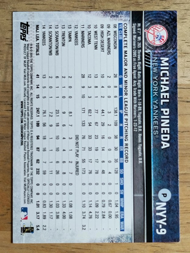 2015 Yankees Topps #NYY9 Michael Pineda