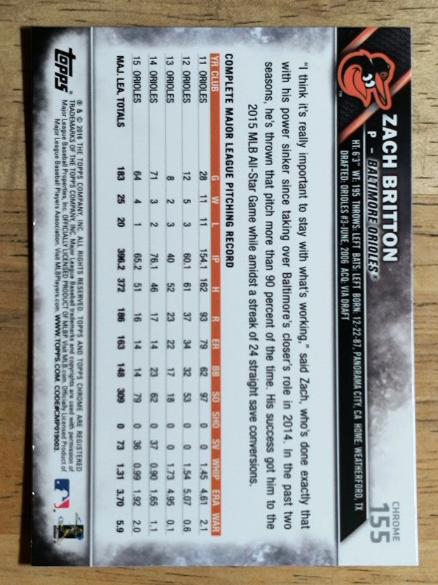 2016 Topps Chrome #155 Zach Britton