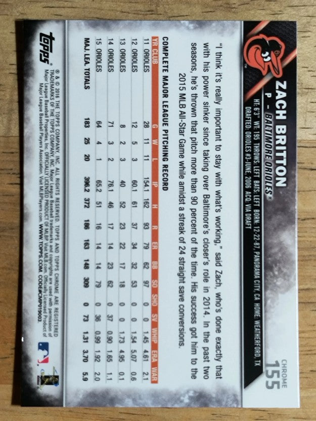 2016 Topps Chrome #155 Zach Britton