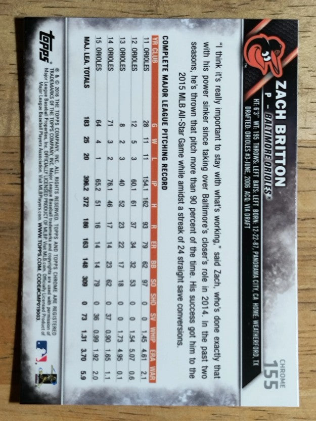2016 Topps Chrome #155 Zach Britton