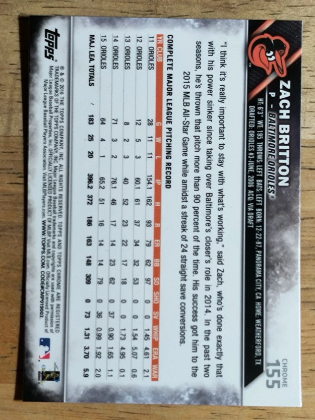 2016 Topps Chrome #155 Zach Britton