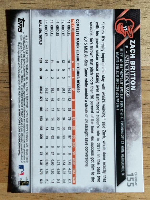2016 Topps Chrome #155 Zach Britton