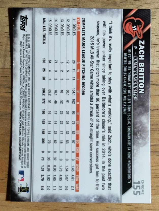 2016 Topps Chrome #155 Zach Britton