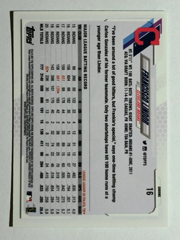 2021 Topps Chrome #16 Francisco Lindor
