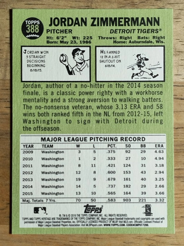 2016 Topps Heritage #388 Jordan Zimmermann