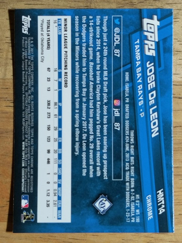 2017 Topps Chrome Update #HMT14 Jose De Leon RC
