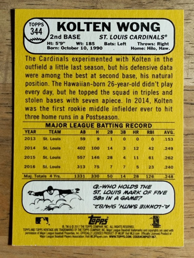 2017 Topps Heritage #344 Kolten Wong