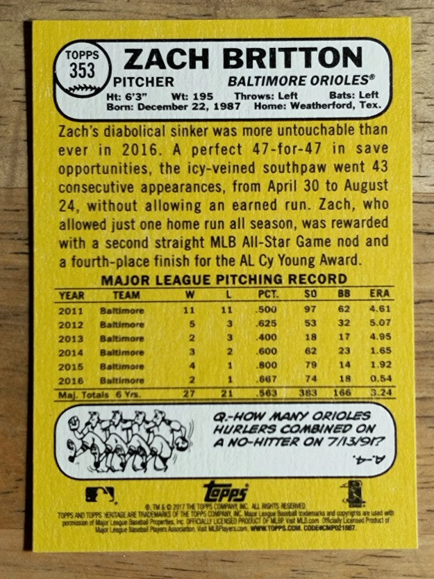2017 Topps Heritage #353 Zach Britton
