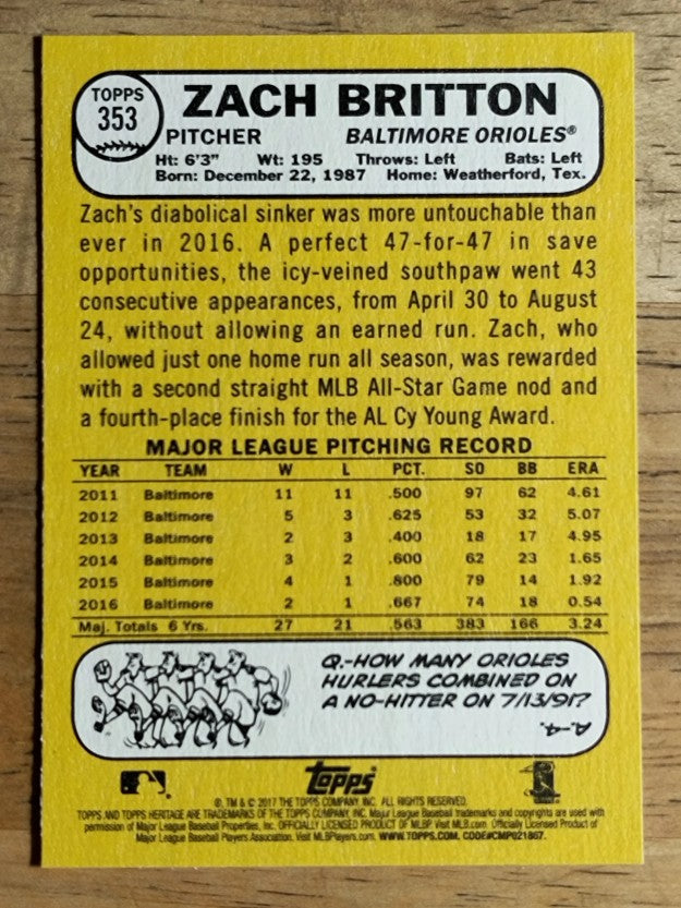2017 Topps Heritage #353 Zach Britton