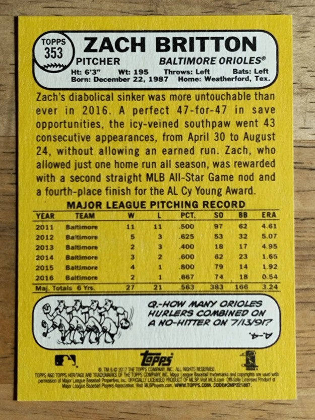 2017 Topps Heritage #353 Zach Britton