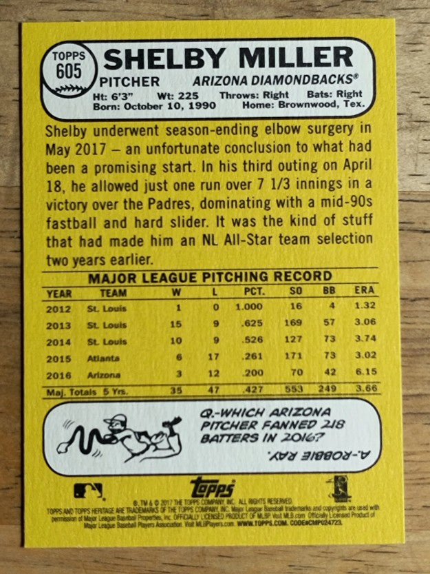 2017 Topps Heritage #605 Shelby Miller