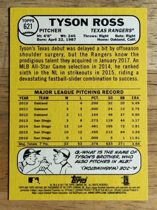 2017 Topps Heritage #621 Tyson Ross