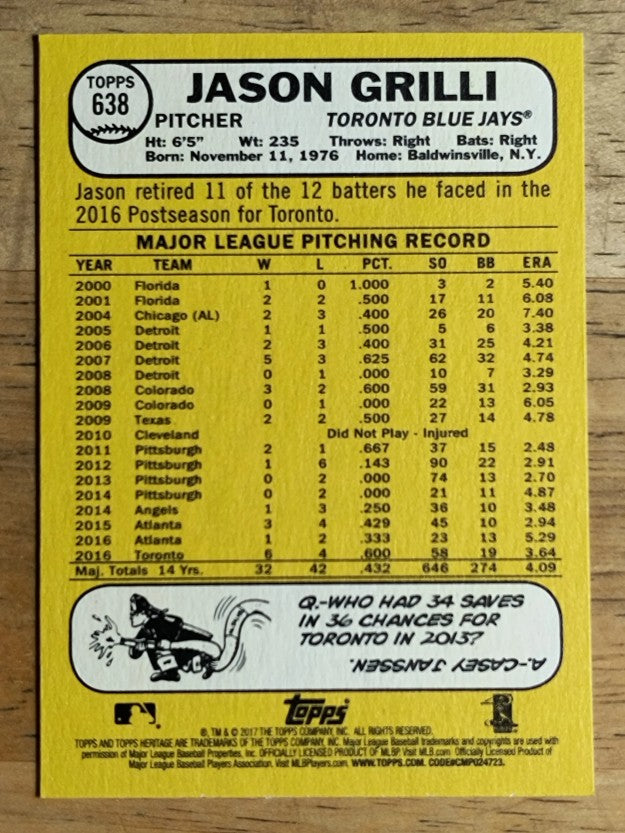 2017 Topps Heritage #638 Jason Grilli